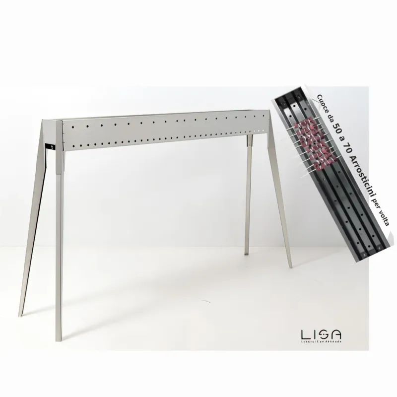Cuoci spiedini Arrosticini a Carbone, con gambe sfilabili Miami 1200 da 50 A 70 Arrosticini spiedini ed arrosticini Dimensione 120x11x h83 cm in acciaio aisi 430 LISA SRL Soddisfatti O Rimborsati