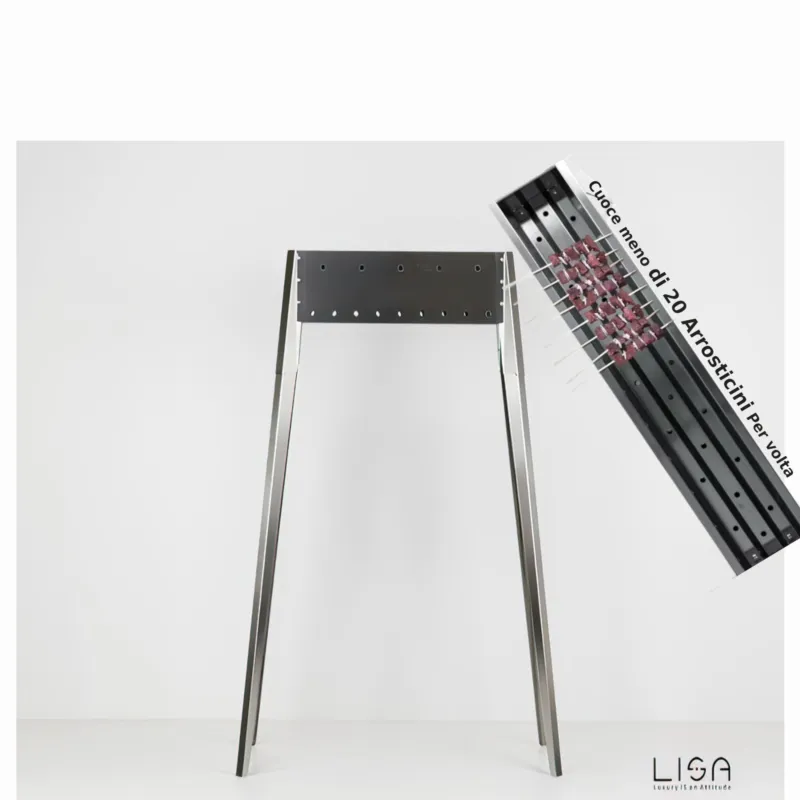 Canalina Cuoci spiedini Arrosticini a Carbone classica, con gambe sfilabili Miami 500 da Meno di 20 spiedini ed arrosticini Dimensione 80x11x h83 cm in acciaio aisi 430 LISA SRL Offerta Speciale