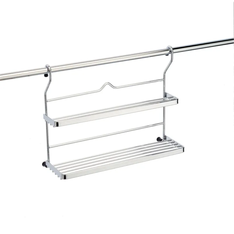 Ripiano doppio 35x13xh34 cm APPLICABILE alla Barra da cucina portautensili rotonda in acciaio Cromato Lucido Metalineasrl Scelto Dai Clienti