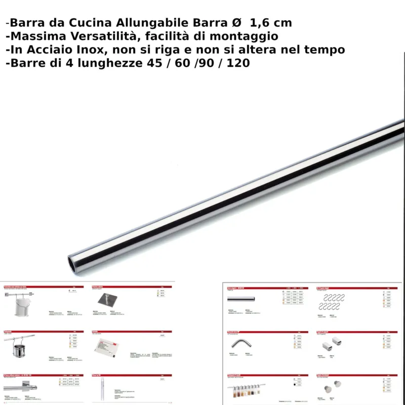 Barra da cucina portautensili lunghezza 120 cm diametro 1.60 cm portautensili rotonda in acciaio lucido Metalineasrl Solo Oggi
