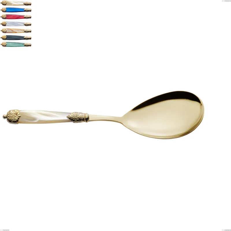 Pala riso Mirage Perlato Tin gold, acciaio 18.10 con finitura pvd dorata colorato, manici in metacrilato, lunghezza 281 mm Eme Posaterie avorio perlato 13 Spedizione Espresso