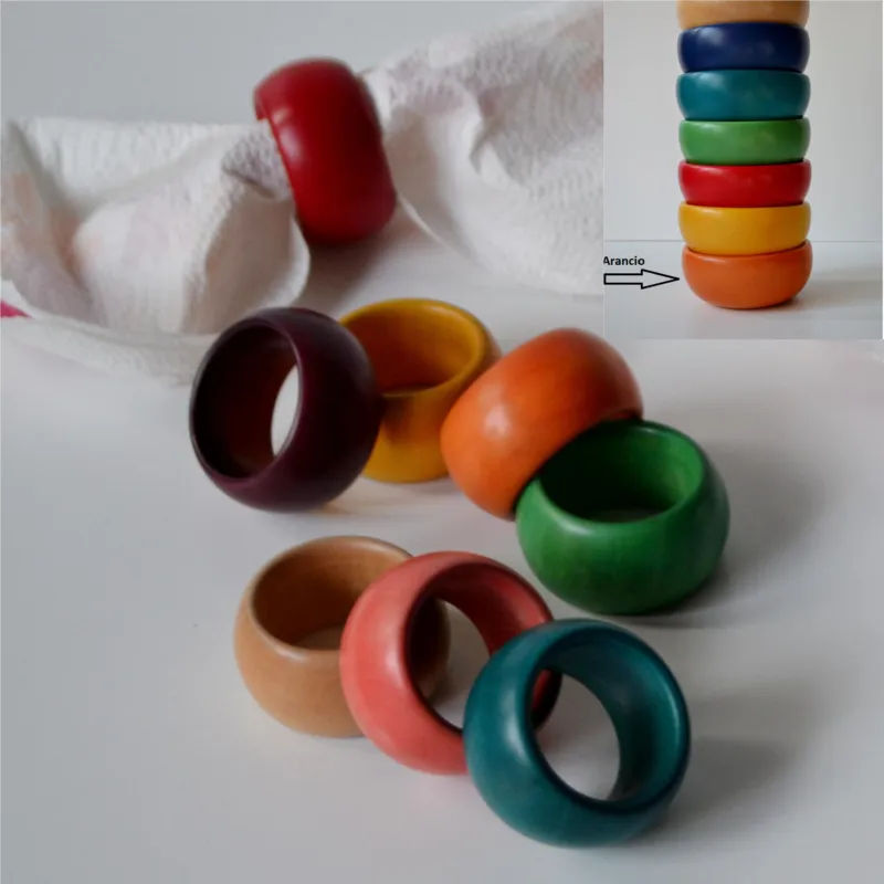 Allaccia tovaglioli tovagliolo pezzi 1 in legno tornito a mano colore maturale diametro 4,5 cm colore arancio Manzoni Pietro Prezzo Scontato