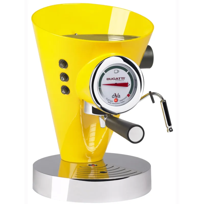 Pagamento Sicuro Macchina da caffè DIVA Bugatti in acciaio inox 24x24x 36.5 cm -Peso 9,5 kg, 0,8 Litri per caffè macinato e in polvere Prodotta interamente in Italia con Garanzia Italiana Giallo Casa bugatti