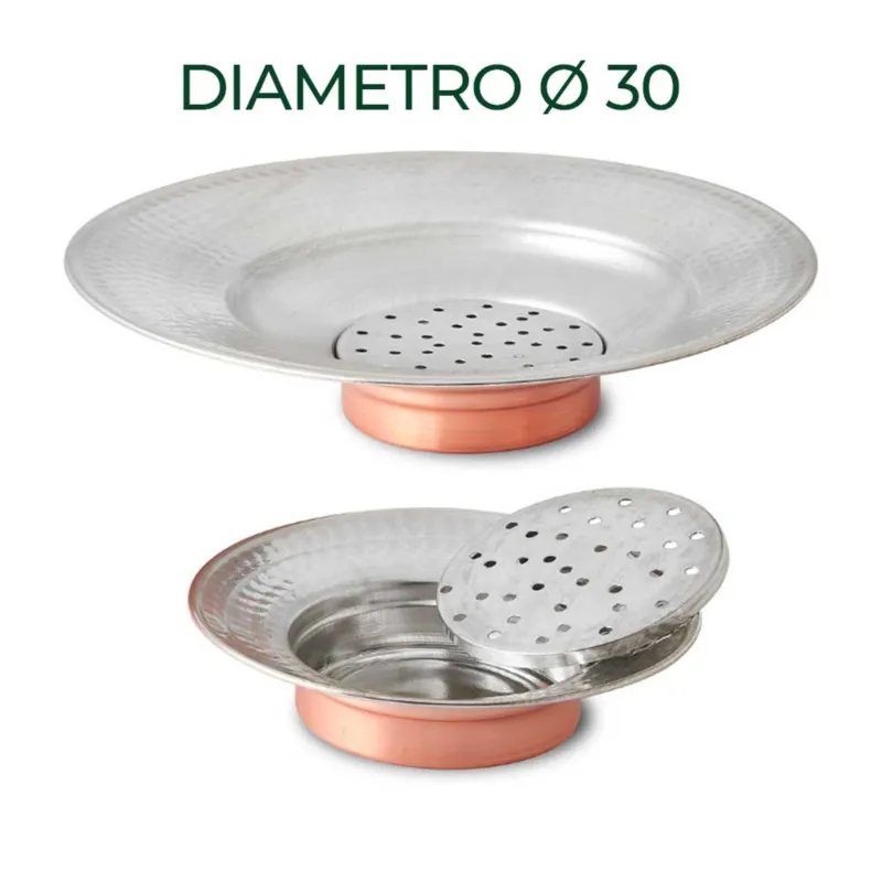 Colafritto in rame con raccoglitore per scolare olio e grasso dai cibi fritti 30 xh6 cm - realizzata in RAME MARTELLATO a mano in italia CuArtigiana Prezzo Ridotto