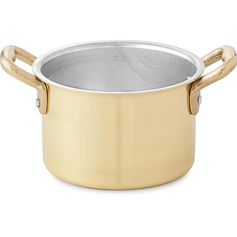 Casseruola Alta 2 manici in Ottone Linea Pepite D‘oro Mignon diametro 12xh7,5 cm - lt 0,80 realizzata in Ottone massiccio liscio e lucido CuArtigiana Prezzo Conveniente