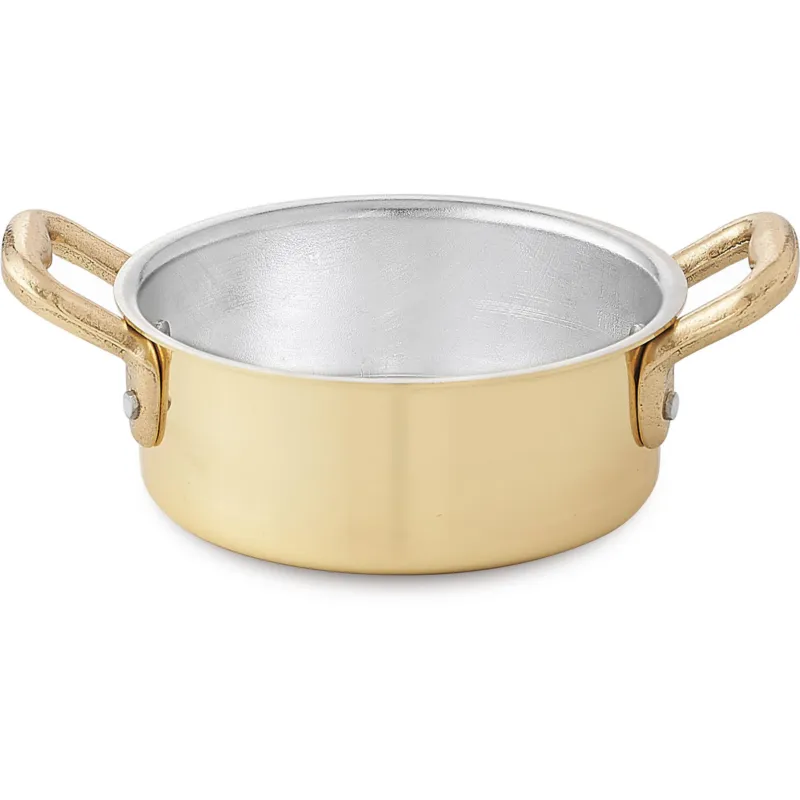Casseruola Bassa 2 manici in Ottone Linea Pepite D‘oro Mignon diametro 14xh5 cm - lt 0,73 realizzata in Ottone massiccio liscio e lucido CuArtigiana Offerta Limitata