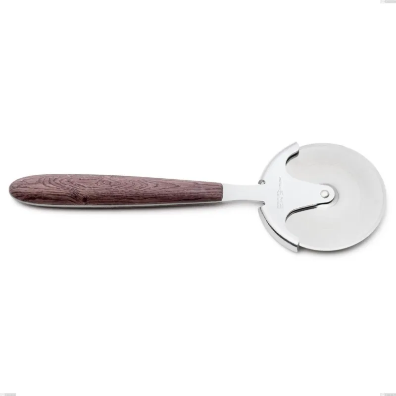 Rotella tagliapizza vero noce, acciaio 18.0 nickel free, manicatura pbt sublimato acciaio lucido, lunghezza 200 mm Eme Posaterie Promo Stagionale