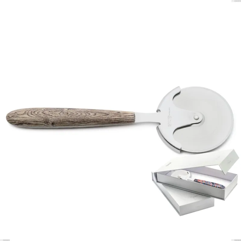 Confezione a libro 1 rotella tagliapizza vero larice, acciaio 18.0 nickel free, manicatura pbt sublimato acciaio lucido Eme Posaterie Offerta Del Giorno