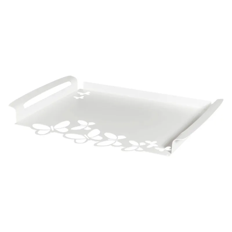 Bestseller Vassoio Butterfly grande in metallo, 46x30, colore Bianco Neve Arti e Mestieri