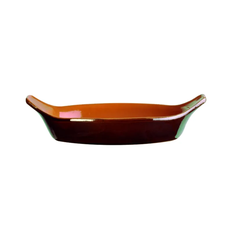 Teglia Ovale, pirofila in Terracotta Smaltata 20xh4,6 cm - lt 0,3 peso 0,4 kg No Piombo no Cadmio linea Terra Colore marrone Vulcania Ceramiche Offerta Del Giorno