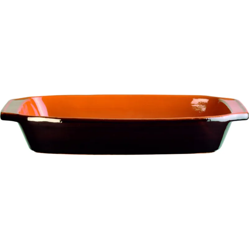Popolare Teglia rettangolare stretta, pirofila in Terracotta Smaltata 30x13xh5,4 cm - lt 1,3 peso 1,1 kg No Piombo no Cadmio linea Terra Colore marrone Vulcania Ceramiche