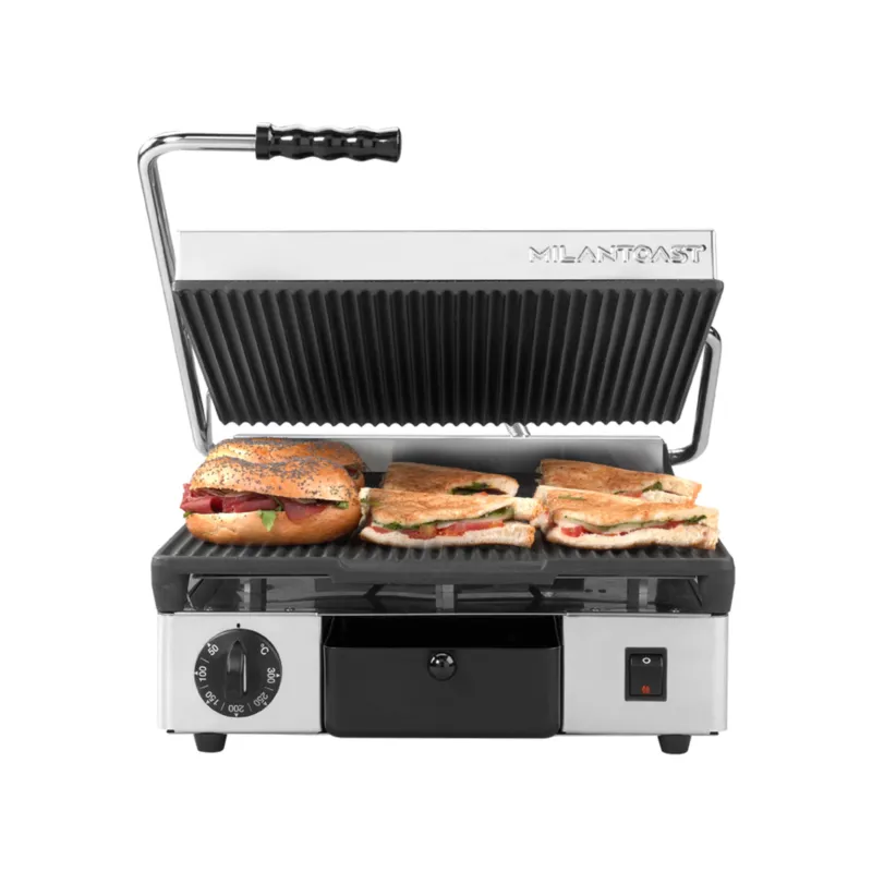 Di Tendenza Piastra Ghisa Quadra Rigata-Rigata Piastra 35x35 cm ingombro 32x38xh17 cm - speciali per panini. focacce. carne e verdure MILANTOAST