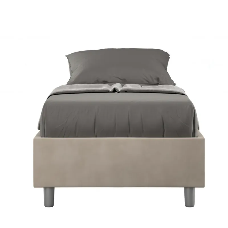 Letto Singolo senza rete imbottito con giroletto imbottito. Modello AZELIA Dimensioni 80x190 cm Posizionabile in Poco Spazio Essenziale Colore sabbia ITYHOME Professionale