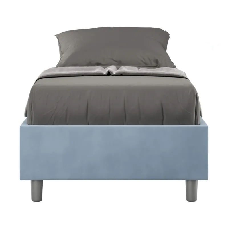 Ultima Occasione Letto Singolo senza rete imbottito con giroletto imbottito. Modello AZELIA Dimensioni 80x190 cm Posizionabile in Poco Spazio Essenziale Colore Azzurro ITYHOME