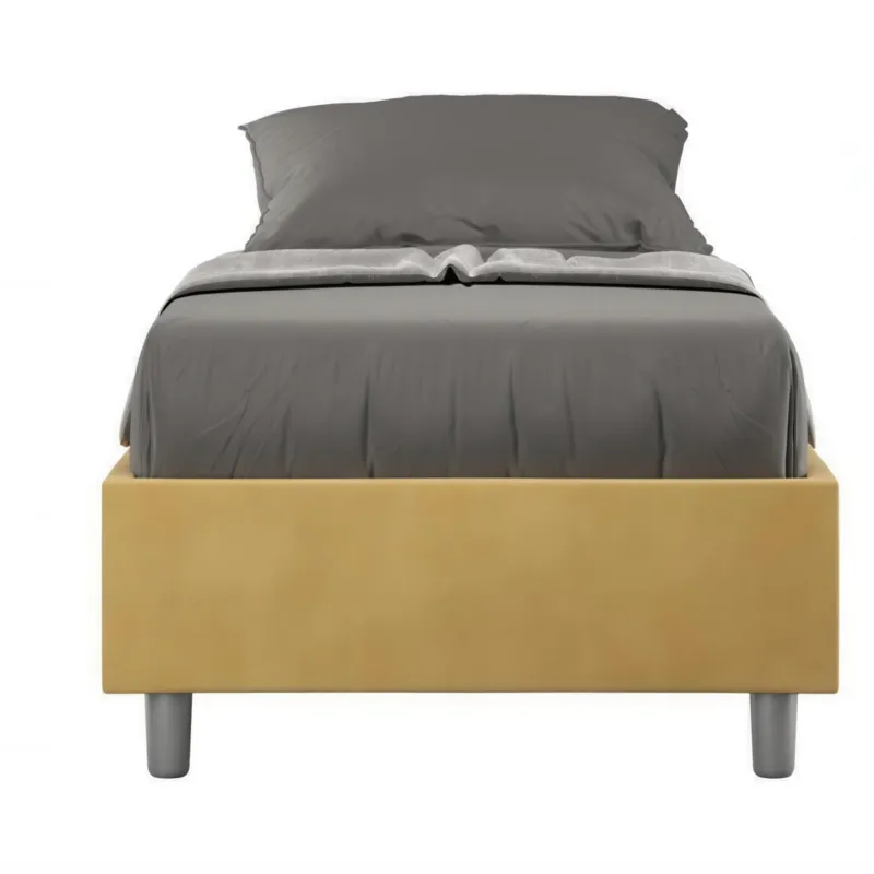 Professionale Letto Singolo senza rete imbottito con giroletto imbottito. Modello AZELIA Dimensioni 80x190 cm Posizionabile in Poco Spazio Essenziale Colore Ocra ITYHOME