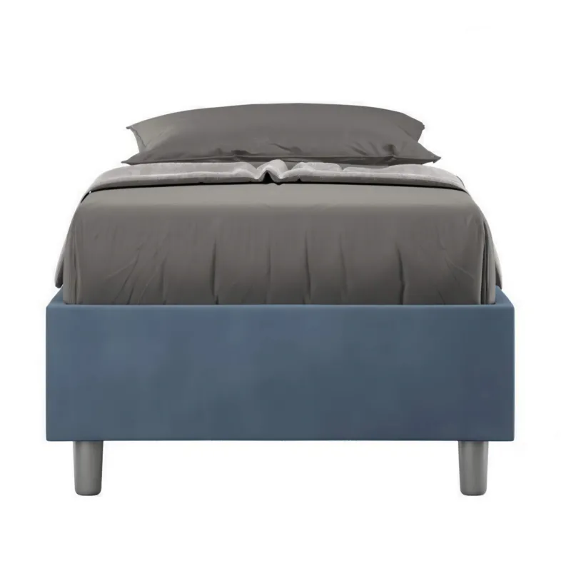 Letto Singolo senza rete imbottito con giroletto imbottito. Modello AZELIA Dimensioni 80x190 cm Posizionabile in Poco Spazio Essenziale Colore Blu ITYHOME Ultime Pezzi