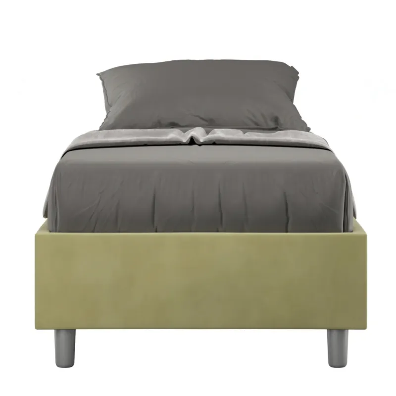 Letto Singolo senza rete imbottito con giroletto imbottito. Modello AZELIA Dimensioni 80x190 cm Posizionabile in Poco Spazio Essenziale Colore tè verde ITYHOME Quantità Limitata