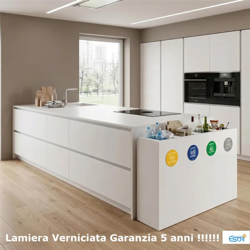 Compra Adesso Pattumiera, Mobiletto per raccolta differenziata in acciaio 4 scomparti da 240Lt Dimensioni 120x30xh 80 cm - Peso kg 30 ,4 scomparti da 240 litri totali 4 Etichette colore Bianca Escelsior