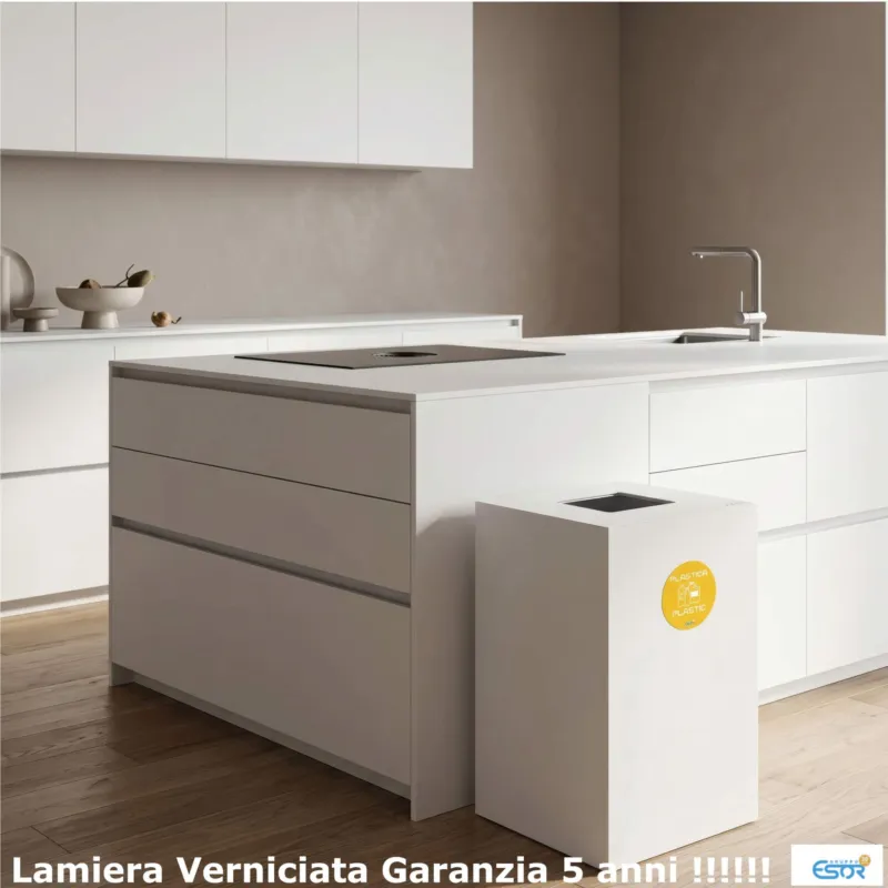 Soddisfatti O Rimborsati Mobiletto per raccolta differenziata in acciaio 1 scomparti da 100L Dimensioni 45x50xh 80 cm 1 scomparti da 100 litri totali, 4 Etichette colore Bianco Escelsior