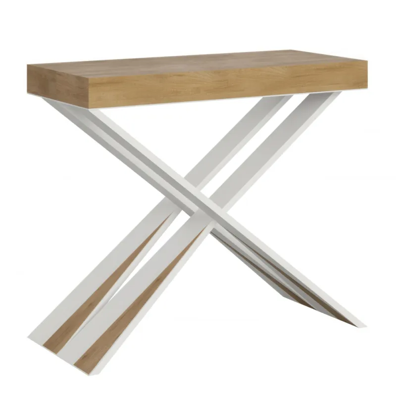 Consolle Allungabile Fino a 300 CM DIAGO Dimensioni 90x40xh77 cm estensibile CON 5 Allunghe da 52 cm Colore telaio bianco ripiano Quercia Naturale Itamoby A Buon Prezzo