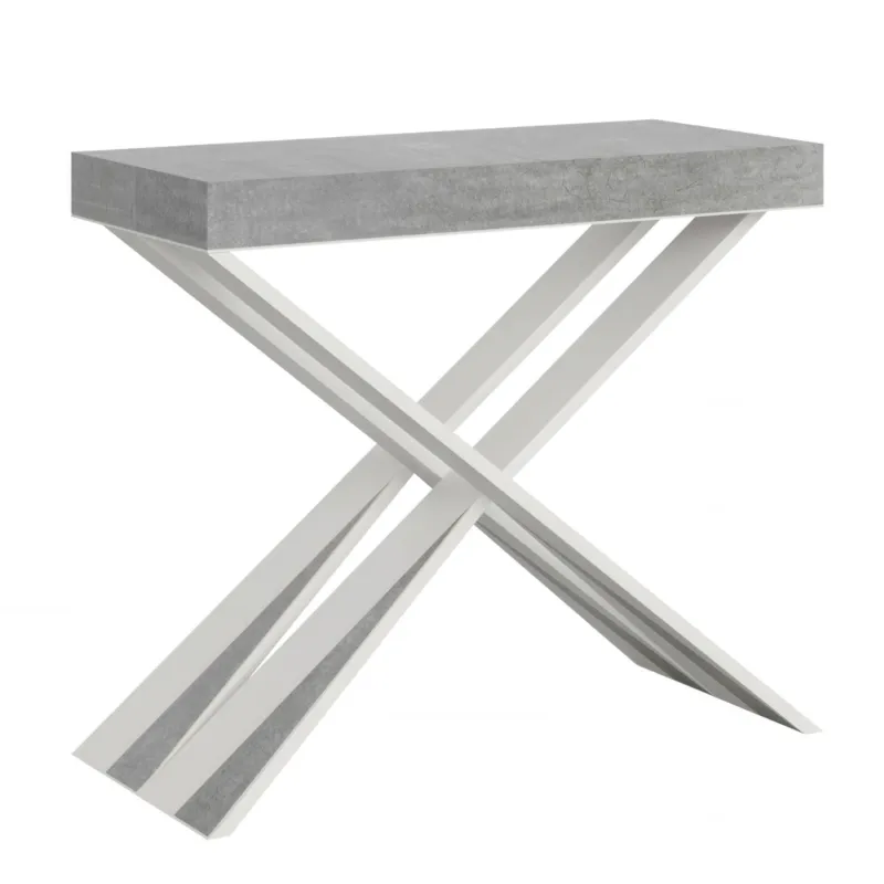 Consolle Allungabile Fino a 196 CM DIAGO SMALL Dimensioni 90x40xh77 cm estensibile CON 3 Allunghe da 52 cm Colore Telaio Bianco ripiano Cemento Itamoby Soddisfatti O Rimborsati