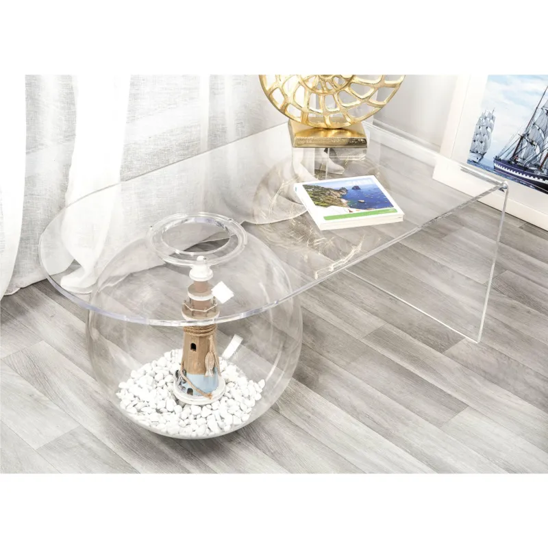Tavolino, Ponte contenitore. In plexiglass con ripiano , BOOLLA Dimensioni 90x48x h 41 cm, Corpo trasparente bolla trasparente IPlex Design Non Perdere
