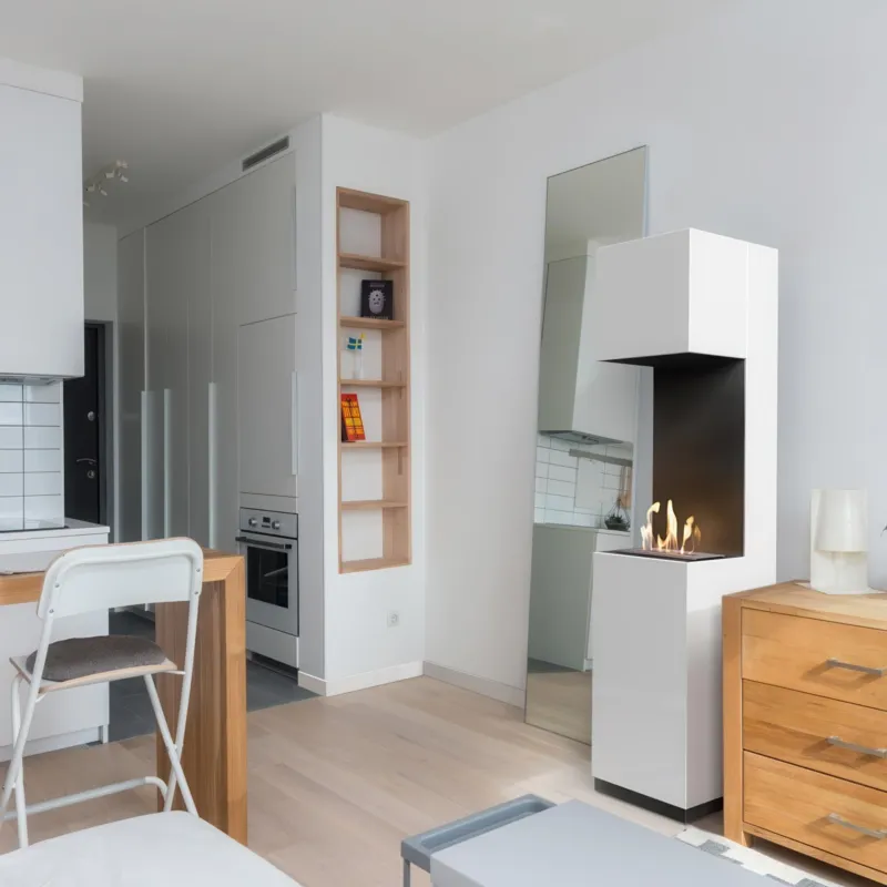 Camino Bioetanolo da Terra SIERRA TÜV Bianco - Altezza 170 cm, Dimensioni 40.8x40.5 cm, Acciaio e MDF, Aromaterapia, Sicurezza Certificata KRATKI Occasione Imperdibile