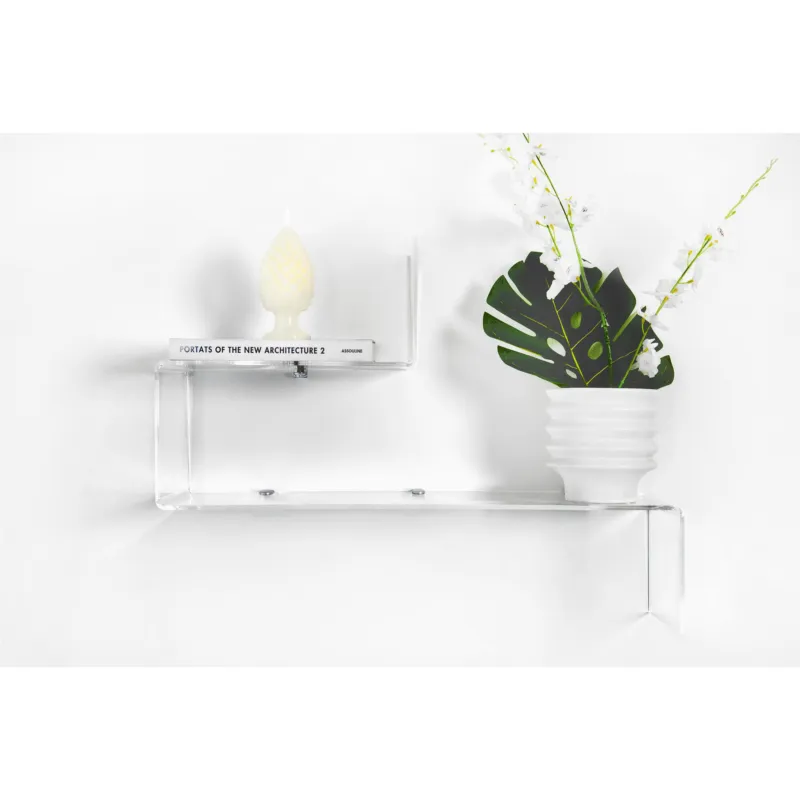 Mensola In Plexiglass Trasparente Dimensioni 68x40x h 17,5 cm - Portata Max 4 kg ideale camere da letto o angoli di casa colore trasparente IPlex Design Promo Stagionale