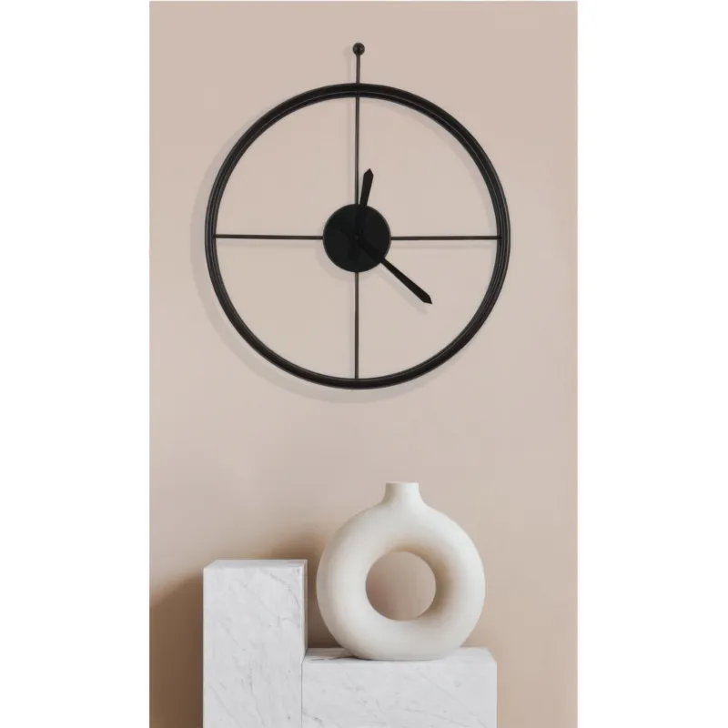 Orologio da parete moderno modello ESSENZIALE di grandi Dimensioni 60 cm lancette ORO realizzato con al taglio laser verniciato con vernice bicomponente colore Nero pastello Ceart Ultime Pezzi