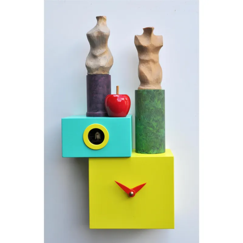 Orologio con cucù colorato ROMA ANTICA Dimensioni 21,5x10xh 43 cm Cassa in MDF laccato e betulla GIALLO Pirondini Reso Gratuito