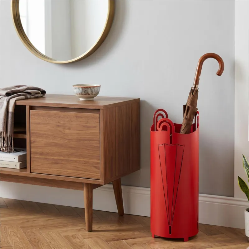 Promozione Esclusiva Portaombrelli moderno in metallo tagliata al laser OMBRELLO Dimensioni 20x20xh 49 cm con piedini rialzati e vaschetta raccogli acqua colore Rosso Ceart
