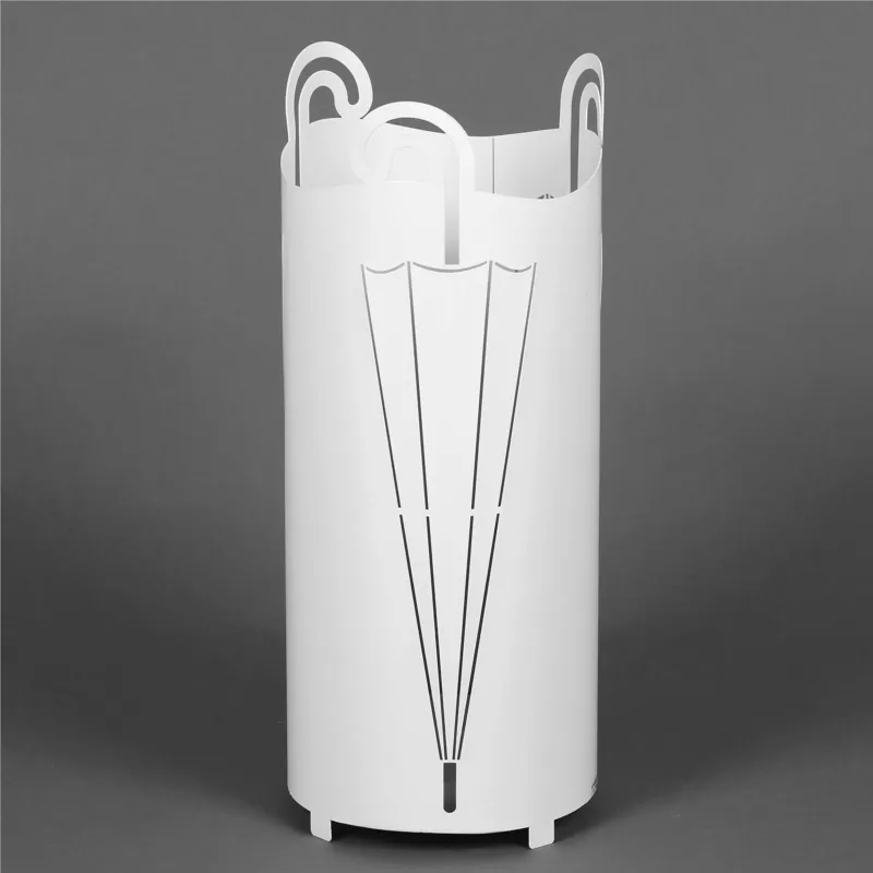 Portaombrelli moderno in metallo tagliata al laser OMBRELLO Dimensioni 20x20xh 49 cm con piedini rialzati e vaschetta raccogli acqua colore bianco Ceart Must-Have