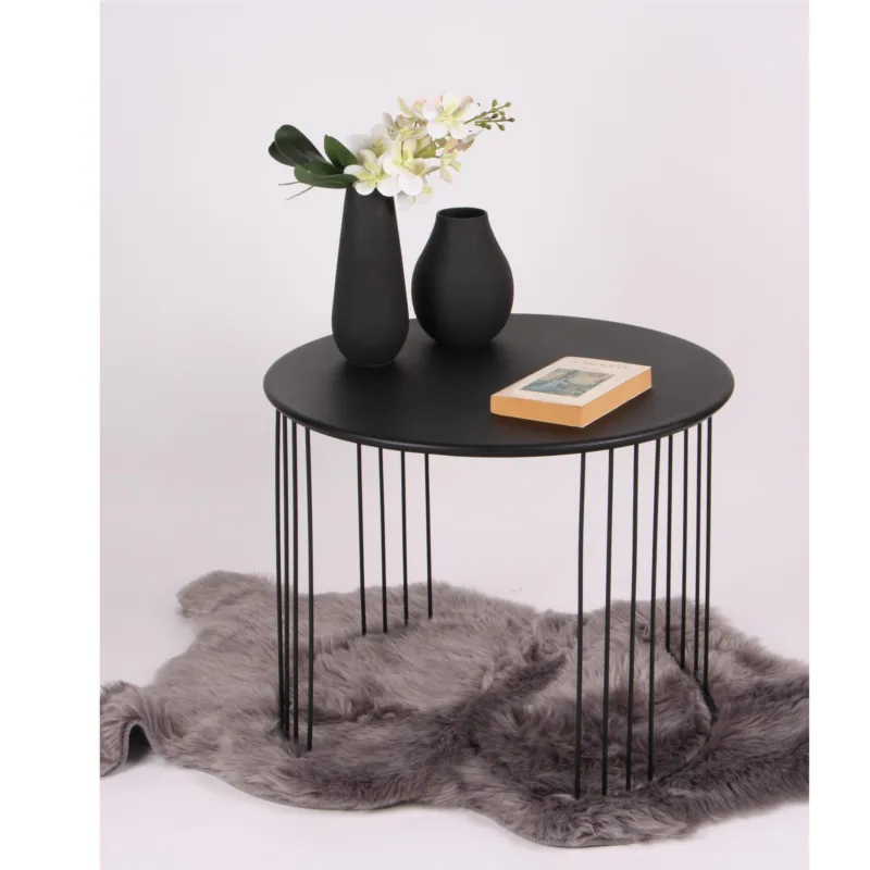 Must-Have Tavolino da salotto rotondo in metallo Dimensioni 69x69xh 49 cm gambe strutturate in 2 elementi separati realizzati ciascuno con 8 listelli di metallo verticali Nero pastello Opaco Ceart