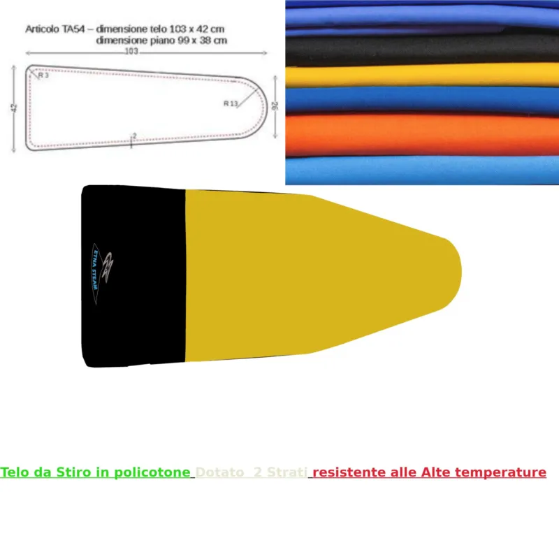 Reso Gratuito Copriasse per assi da stiro con punta rotonda 110x42 cm per assi da Stiro con piano 99x38, tessuto con imbottitura 600 gr Giallo Etna Steam