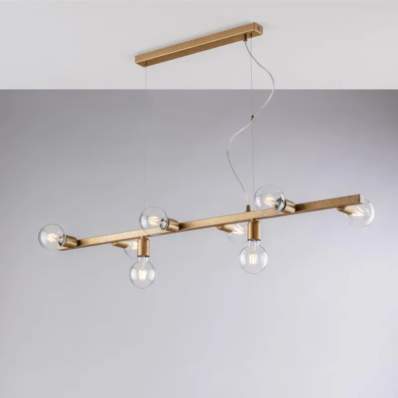 Sospensione Fabian 121x16xH18 148 cm, Oro Antico, Ferro Laccato Nero e Oro, 8 luci E27 - 55 Watt Max Bonetti Illumina Prezzo Scontato