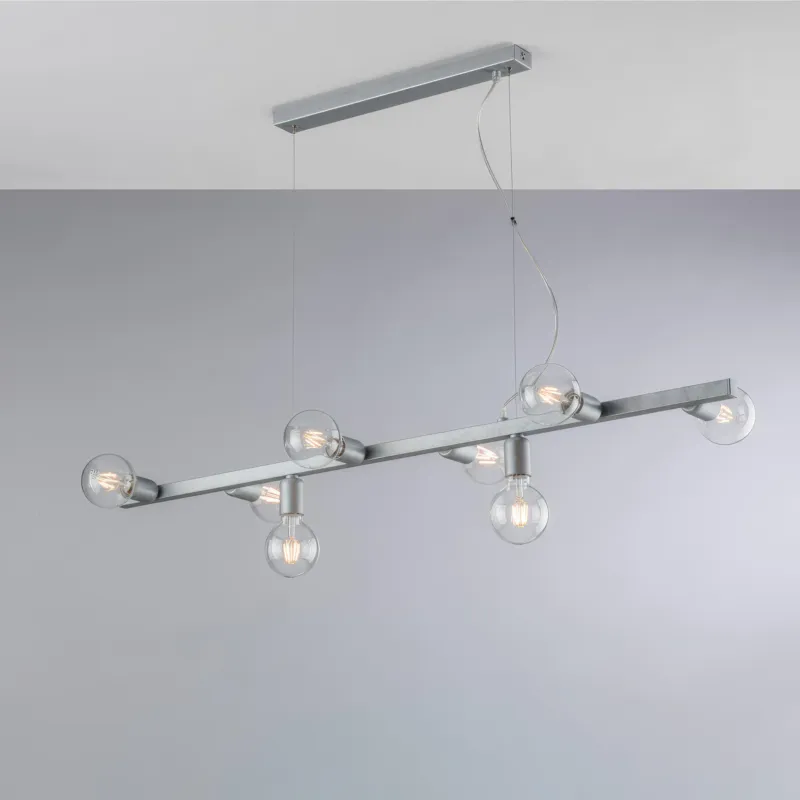 Sospensione Fabian in Ferro Laccato Bianco e Argento, 121x16xH18 Max 148 cm, 8xE27 - 55 Watt Max, Colore Argento Bonetti Illumina Vendita Finale