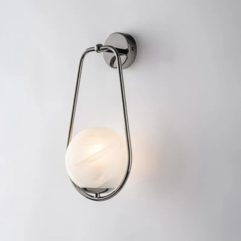 Applique Afrodite in Ferro Cromo Nero, 1 Luce con Sfera Dm.14, 36x16xH19 cm, 1xE14 - 42 Watt Max Bonetti Illumina Super Prezzo