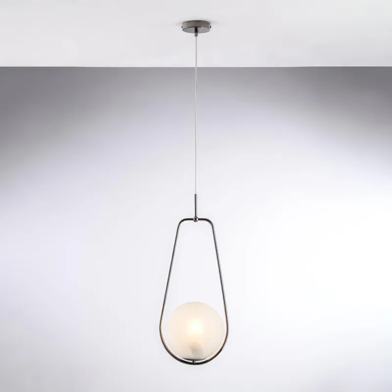 Must-Have Sospensione Afrodite in ferro cromo nero, 1 luce con sfera Ø20 cm, H.59 - MAX 159 cm, illuminazione 1xE27 - 55 Watt Max, colore Cromo Nero. Bonetti Illumina