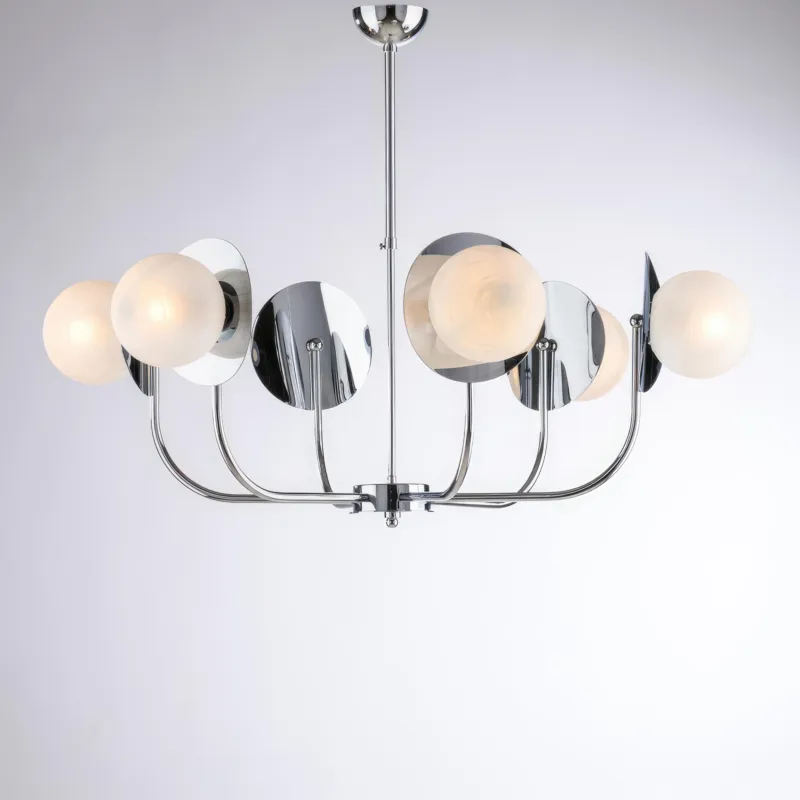 Sospensione Selene in Ferro Cromo Lucido, H.55 - MAX 80 - Ø92 cm, 6xE14 - 42 Watt Max, Cromo Lucido Bonetti Illumina Subito Disponibile