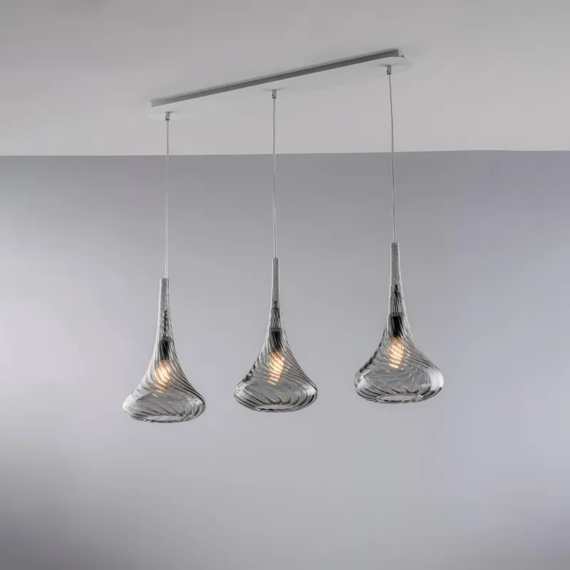 Spedito Oggi Sistema a binario Nemesi in ferro con vetri Pyrex, 75x10xH41 - MAX 141 cm, 3xE27 - 55 Watt Max, Grigio Bonetti Illumina