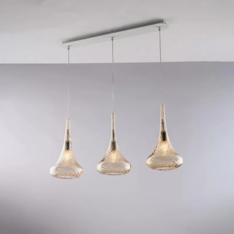 Sistema a binario Nemesi in ferro con vetri ambra Pyrex, 3 luci, colore ambra, illuminazione 3xE27 - 55 Watt Max, dimensioni 75x10xH41 - MAX 141 cm. Bonetti Illumina Direttamente Dal Produttore