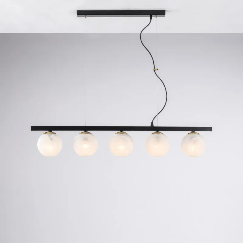 Sospensione Adrian in Ferro Laccato Nero e Bronzato, 101x14xH27 - MAX 157 cm, 5xE14 - 42 Watt Max, Nero Bronzato Bonetti Illumina Saldi