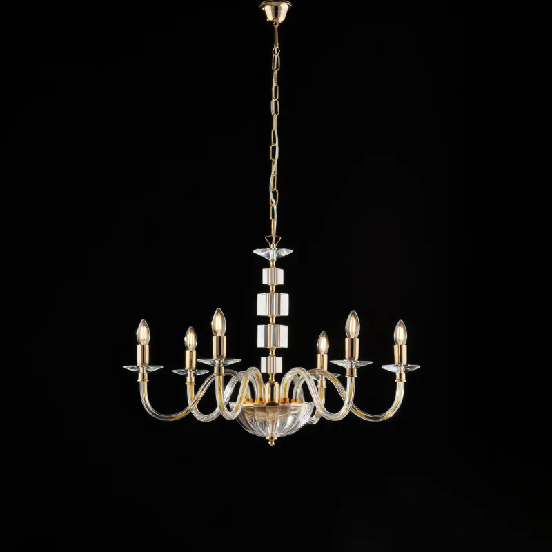 Lampadario Franz Ø77xH56 - MAX 116 cm, Oro Lucido Cristallo, Vetro Trasparente con Strass, 6xE14 - 42 Watt Max Bonetti Illumina Vendita Finale