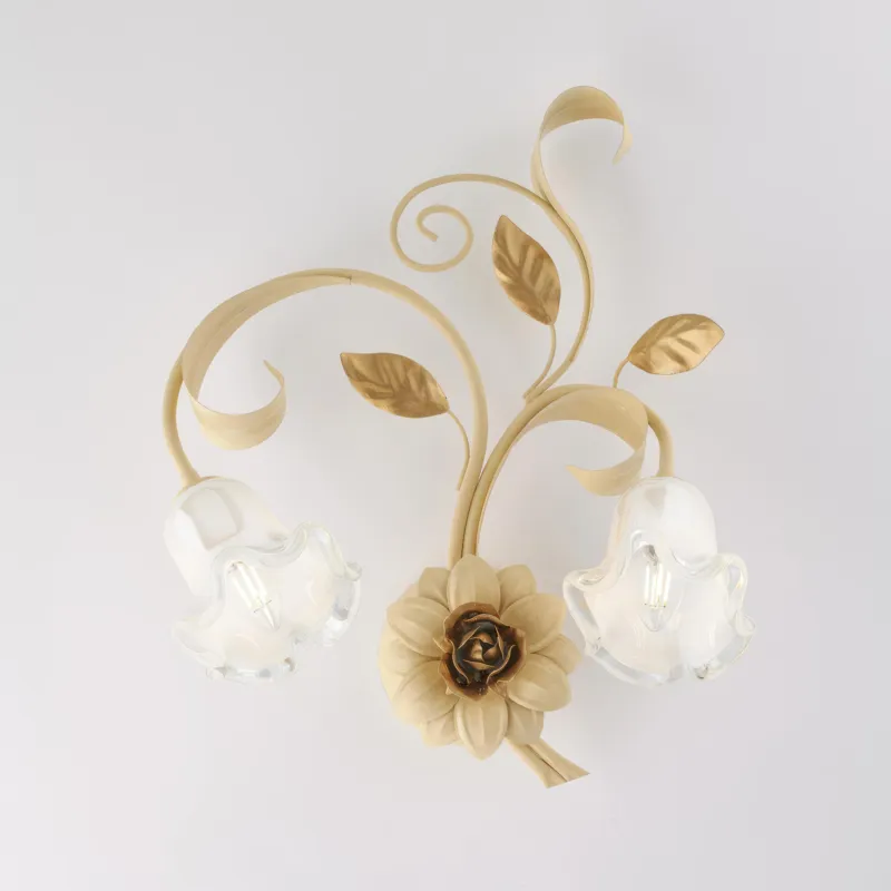 A Buon Prezzo Applique Cesto in Ferro Laccato Avorio Decape 2 Luci, Dimensioni 47x42x20 cm, Colore Avorio Oro Bonetti Illumina