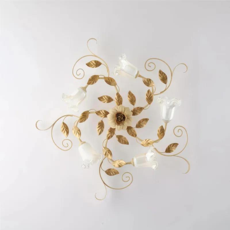 Ultime Pezzi Plafoniera Cesto Ø80xH17 cm, Avorio Oro, Ferro Laccato Decape - 5xE14 42 Watt Max Bonetti Illumina
