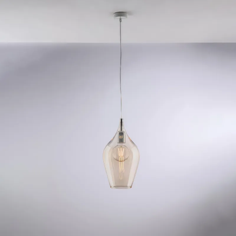 Sospensione Ares Ø20xH42 - MAX 142 cm, Colore Ambra, in Ferro con Vetro Pyrex Bonetti Illumina Popolare