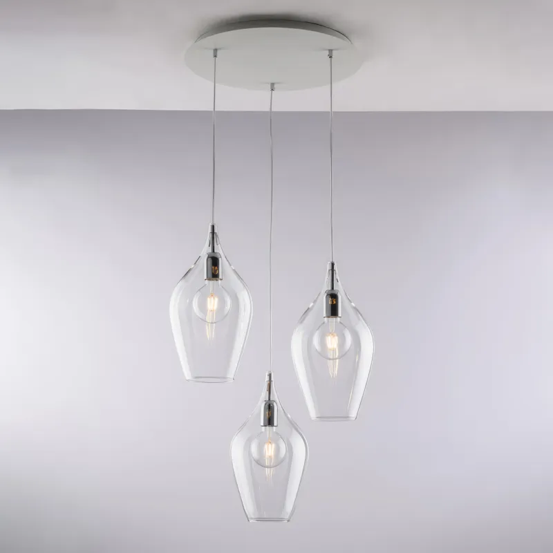 Sospensione Ares in Ferro con Vetri Pyrex Trasparente, 3xE27 - 55 Watt Max, Dimensioni H41 - MAX 141 - Ø50 cm, Colore Trasparente Bonetti Illumina Occasione Imperdibile