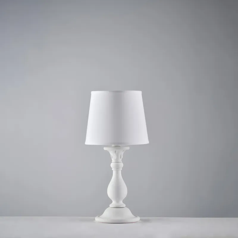 Prezzo Basso Lumetto Lucca in Legno Bianco Shabby Ø20xH39 cm, 1xE14 - 42 Watt Max, Bianco Shabby Bonetti Illumina