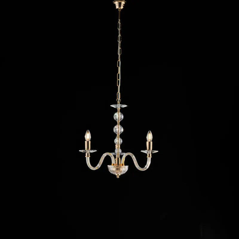 Offerta Lampadario Ruben H.49-MAX 109-Ø43 cm, Cristallo Oro Lucido, Vetro Trasparente e Strass, 3xE14 - 42 Watt Max Bonetti Illumina