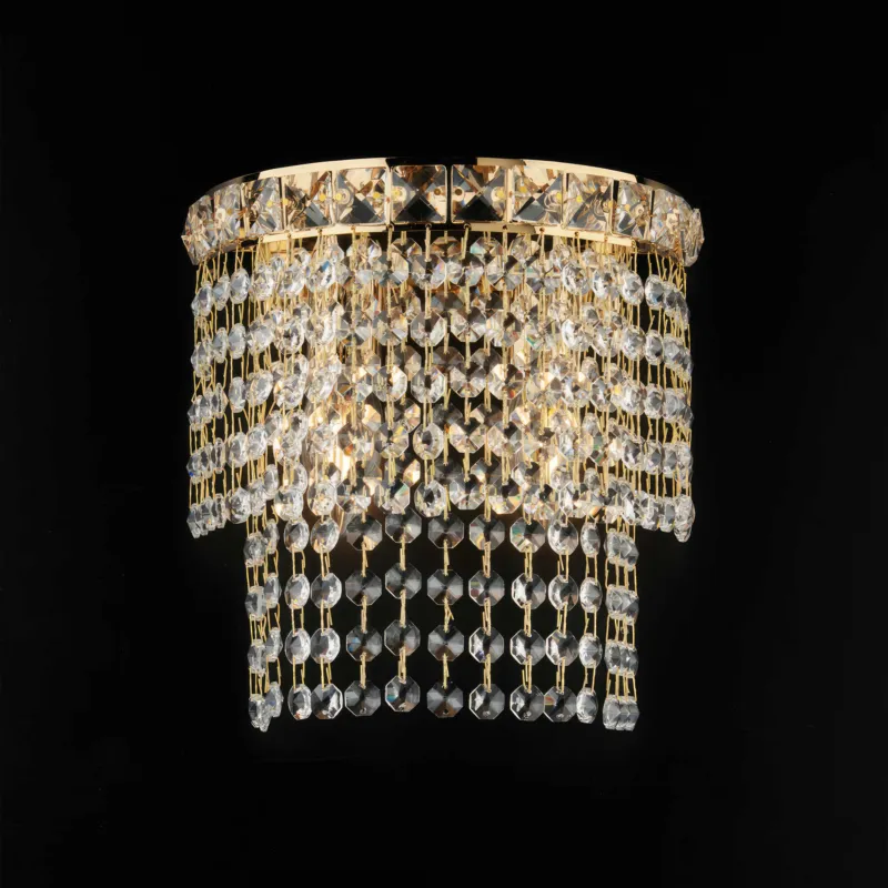 Applique Wagner 23x14x21 cm, Oro Lucido, in Ferro e Ottone Dorato con Strass, 2xE14 - 42 Watt Max Bonetti Illumina Direttamente Dal Produttore